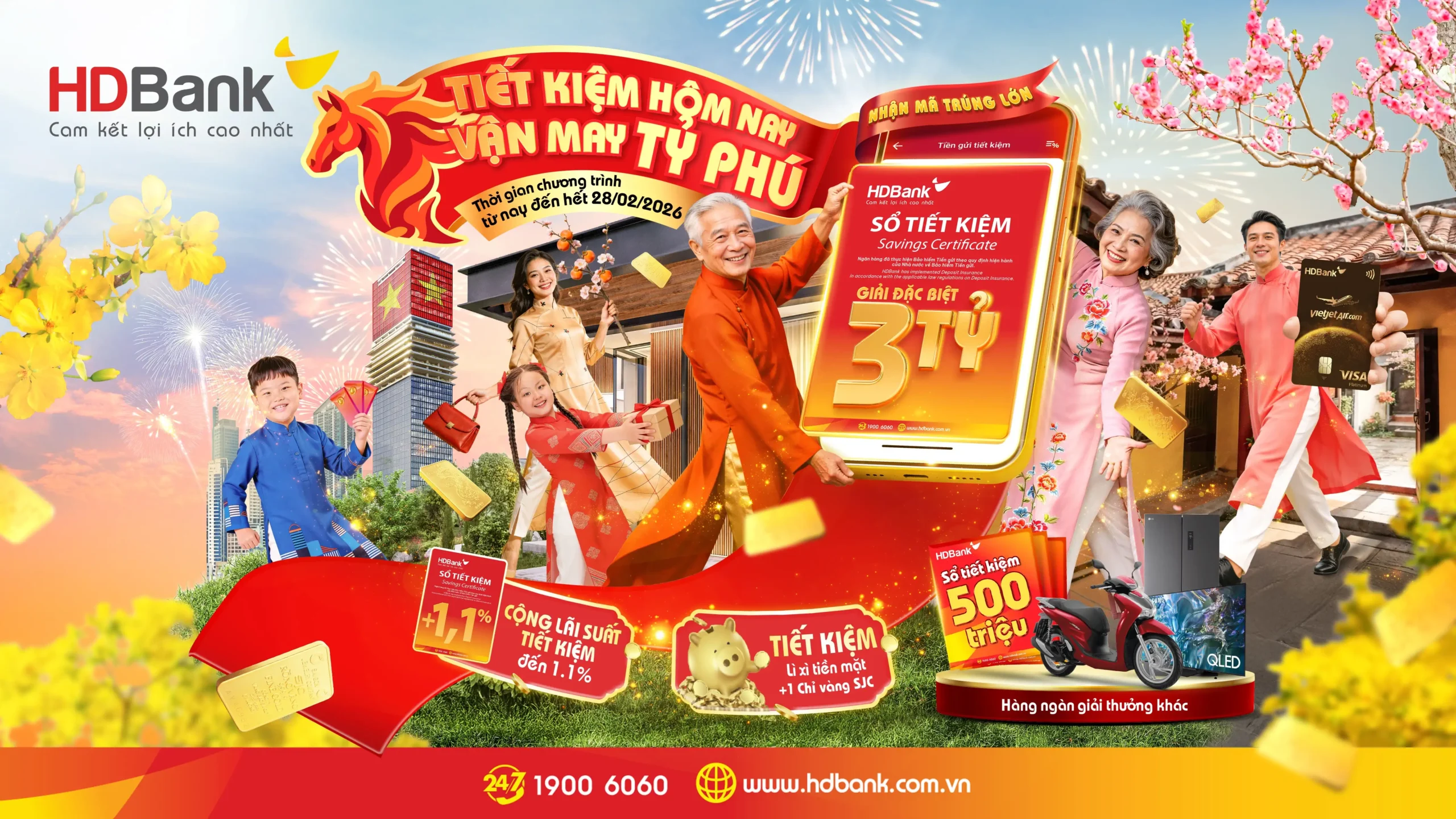 Gửi tiết kiệm đầu năm tại HDBank: Lãi cộng thêm, lì xì ngay, vàng lấy vía