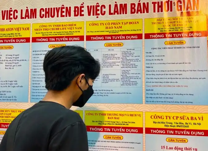 Một thanh niên tham khảo thông tin tuyển dụng tại Trung tâm Dịch vụ việc làm Hà Nội